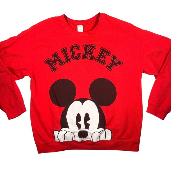 Disney Tops - Disney Mickey Mouse Graphic Sweatshirt XXL 18 Red Peeking Mickey Cotton Blend